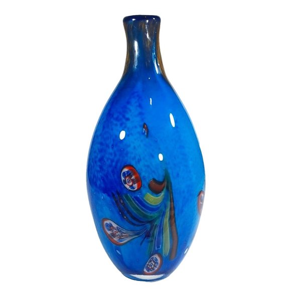 Vintage Murano Millefiori Colorful Bottleneck Art Glass Vase 13.5” X 7" Peacock - Picture 3 of 15